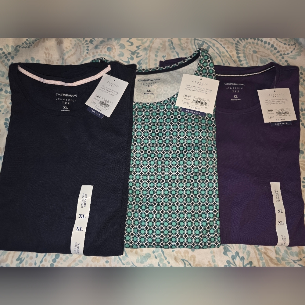 Three (3) Long Sleeve Croft & Barrow Ladies T-Shirt Tops, Size XL